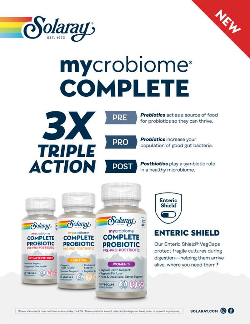 Solaray "Men'S" Mycrobiome Complete Mens Formula 3-In-1 Probiotic (Pre+Pro+Post)-50 Billion CFU Triple Action Formula for Colon Heart Health & Cholesterol Support 30 Vegcaps Supplement Supplement