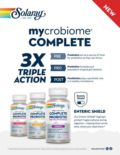 Solaray "Men'S" Mycrobiome Complete Mens Formula 3-In-1 Probiotic (Pre+Pro+Post)-50 Billion CFU Triple Action Formula for Colon Heart Health & Cholesterol Support 30 Vegcaps Supplement Supplement