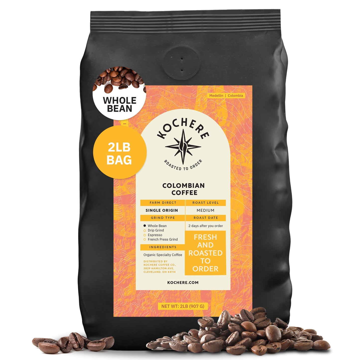 Kochere Coffee Colombian Medellin Single Origin Medium Roast - Dried Orange, Berry Notes