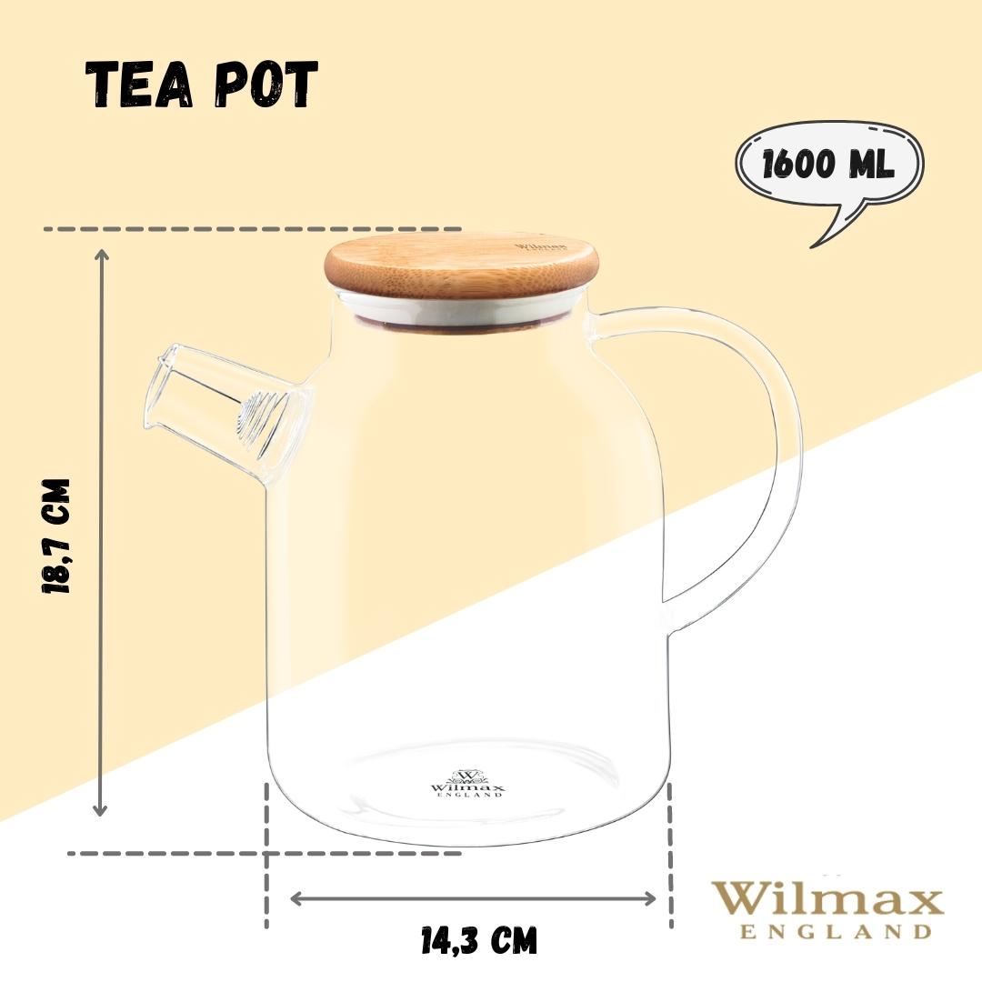 Wilmax Porcelain Thermo Glass Teapot 54 Fl Oz | High temperature and shock resistant