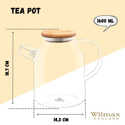 Wilmax Porcelain Thermo Glass Teapot 54 Fl Oz | High temperature and shock resistant