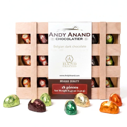 Andy Anand Liquor-Filled Chocolate Bottles, Beer Flavor, 18 pc – Vegan, 60% Cocoa Butter, Non-Alcoholic, Birthday & Holiday Gourmet Gift Box