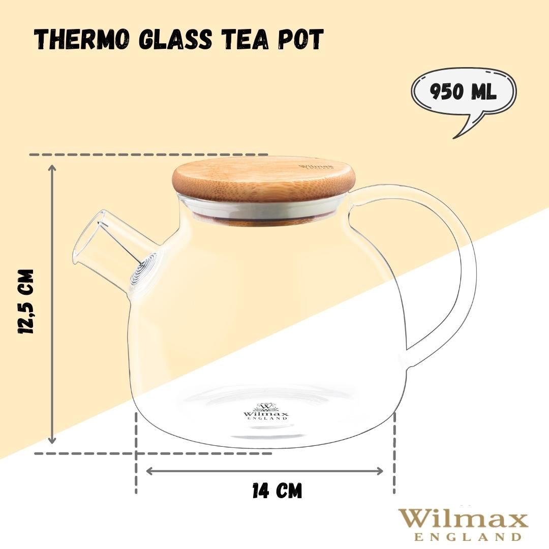 Wilmax Porcelain Thermo Glass Teapot 32 Fl Oz | High temperature and shock resistant