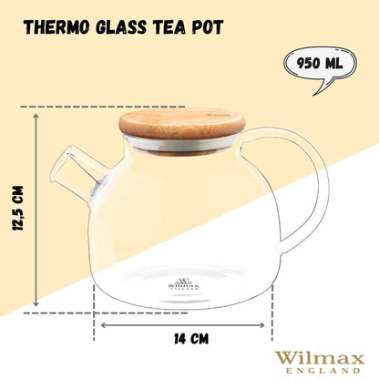 Wilmax Porcelain Thermo Glass Teapot 32 Fl Oz | High temperature and shock resistant