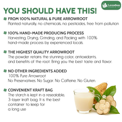 Premium Arrowroot Starch Powder – 17.6oz Resealable Bag, Gluten-Free, Non-GMO, Premium Plant-Based Thickener for Cooking, Baking & Frying.