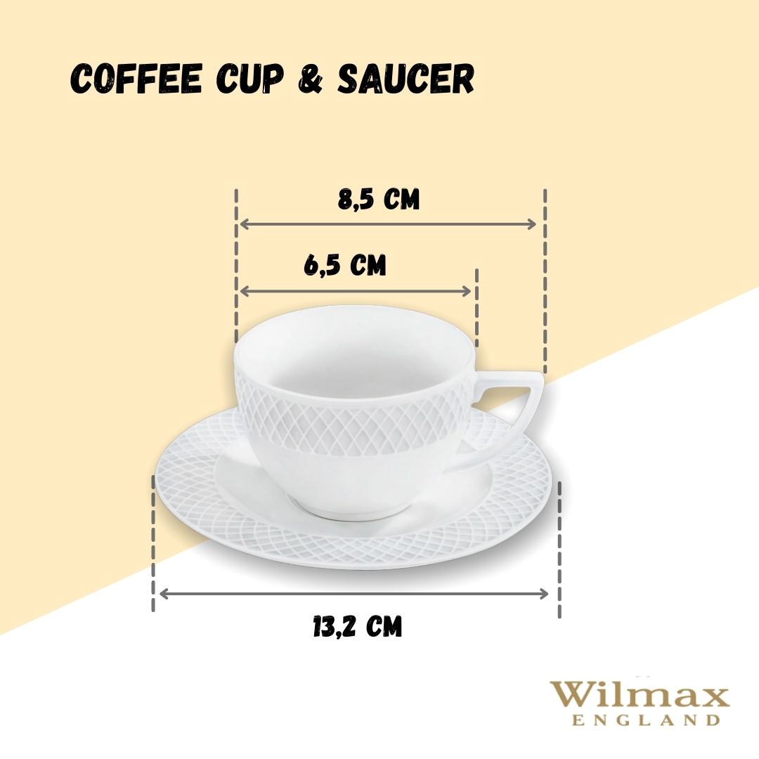 Wilmax Porcelain White 3 Oz | 90 Ml Coffee Cup & Saucer Set Of 6 In Gift Box
