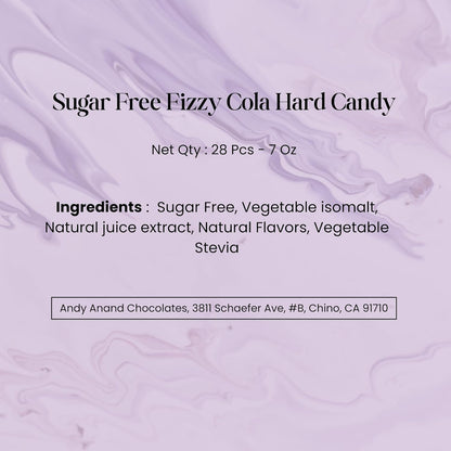 Andy Anand Chocolatier Sugar Free Fizzy Cola Hard Candy Boiled in Copper Kettle for Unique Taste - Naturally Flavored & Sweetened - Non-GMO, Gluten Free, Keto & Diabetic Friendly, Europe Special (28 Pcs - 7 Oz)