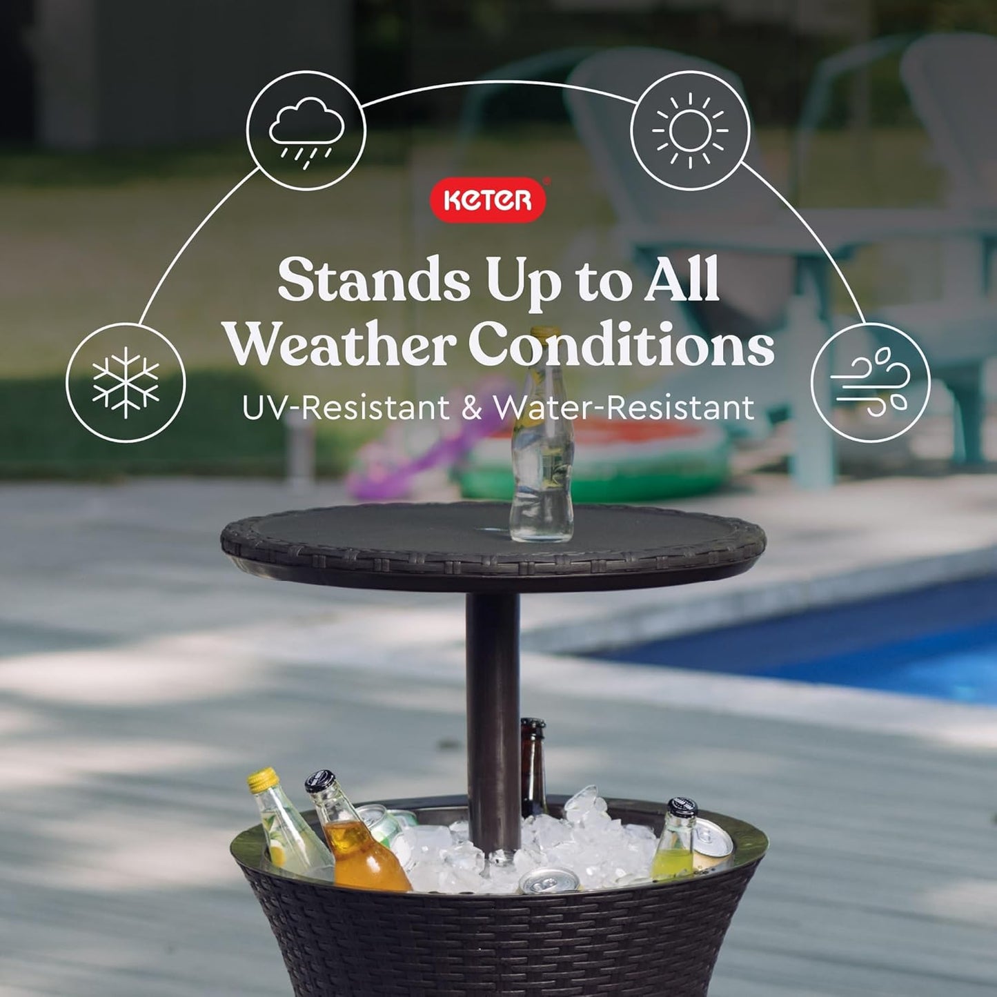 Pacific Cool Bar Outdoor Patio Furniture and Hot Tub Side Table with 7.5 Gallon Beer and Wine Cooler, Espresso Brown