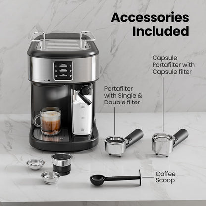 3 in 1 Professional Espresso Maker with Dual Heating System & Capsule Compatible CM8011