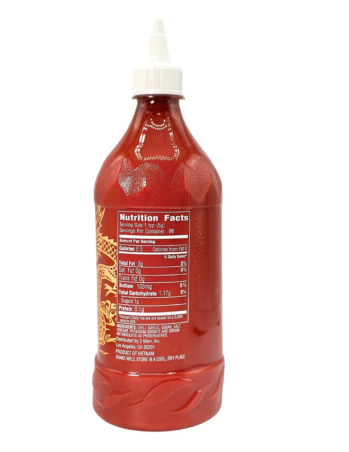 3 Mien Siracha Hot Chilli Sauce, Product of Vietnam - Net WT: 28 Fl Oz (740 ml)