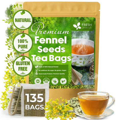 Premium Fennel Tea Bags, 100% Natural & Pure from Fennel Seeds. Fennel Seed Herbal Tea. Fennel Seed Tea. Made with Natural Material Tea Bags. No Sugar, No Caffeine, No Gluten, Vegan.
