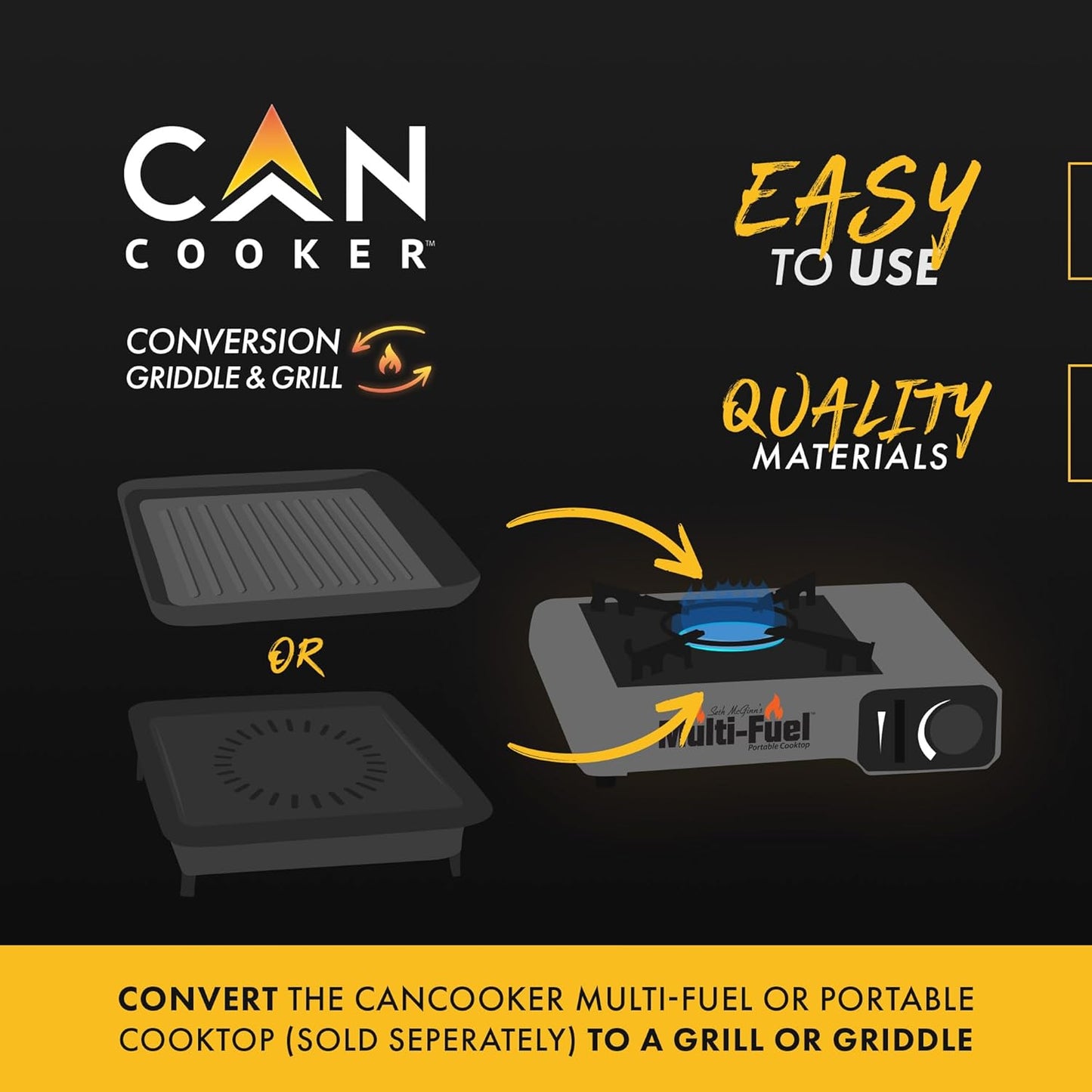 Portable Conversion Grill for Multi-Fuel and Portable Cooktops, Black, 12 X 12 X 3