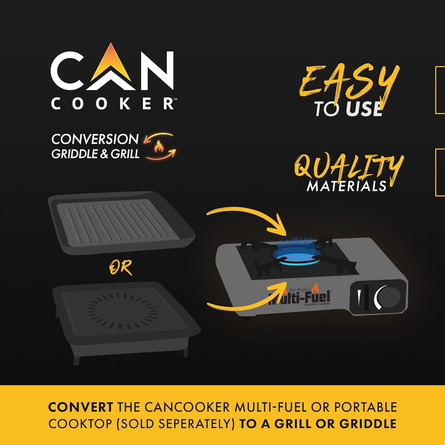Portable Conversion Grill for Multi-Fuel and Portable Cooktops, Black, 12 X 12 X 3