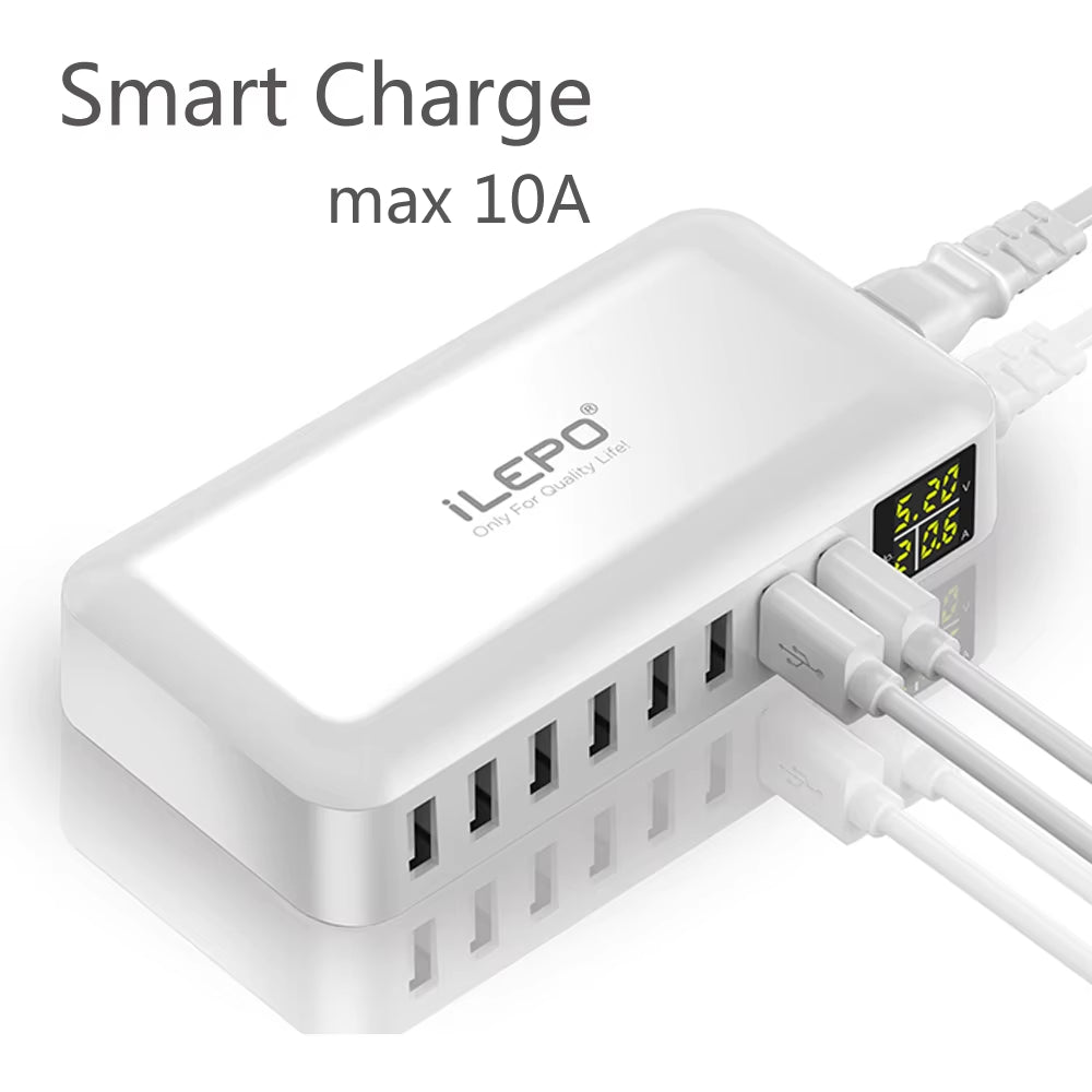 60W 8 Port USB Fast Charger QC3.0 HUB Smart Quick Charge with LED Display Multi USB Charging Station Mobile Phone Desktop Home