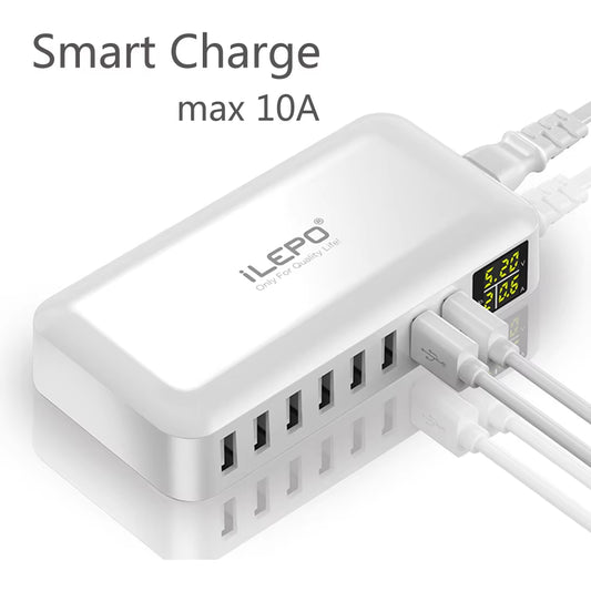 60W 8 Port USB Fast Charger QC3.0 HUB Smart Quick Charge with LED Display Multi USB Charging Station Mobile Phone Desktop Home