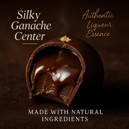 Andy Anand Chocolatier Gluten Free Belgian Dark Chocolate Truffles Gift Box - All-Natural Champagne, Rum, Amaretto, & Black Forest Flavors, Dark Chocolate Liqueur Center Filled Truffles (16 Pcs, 8 Oz)