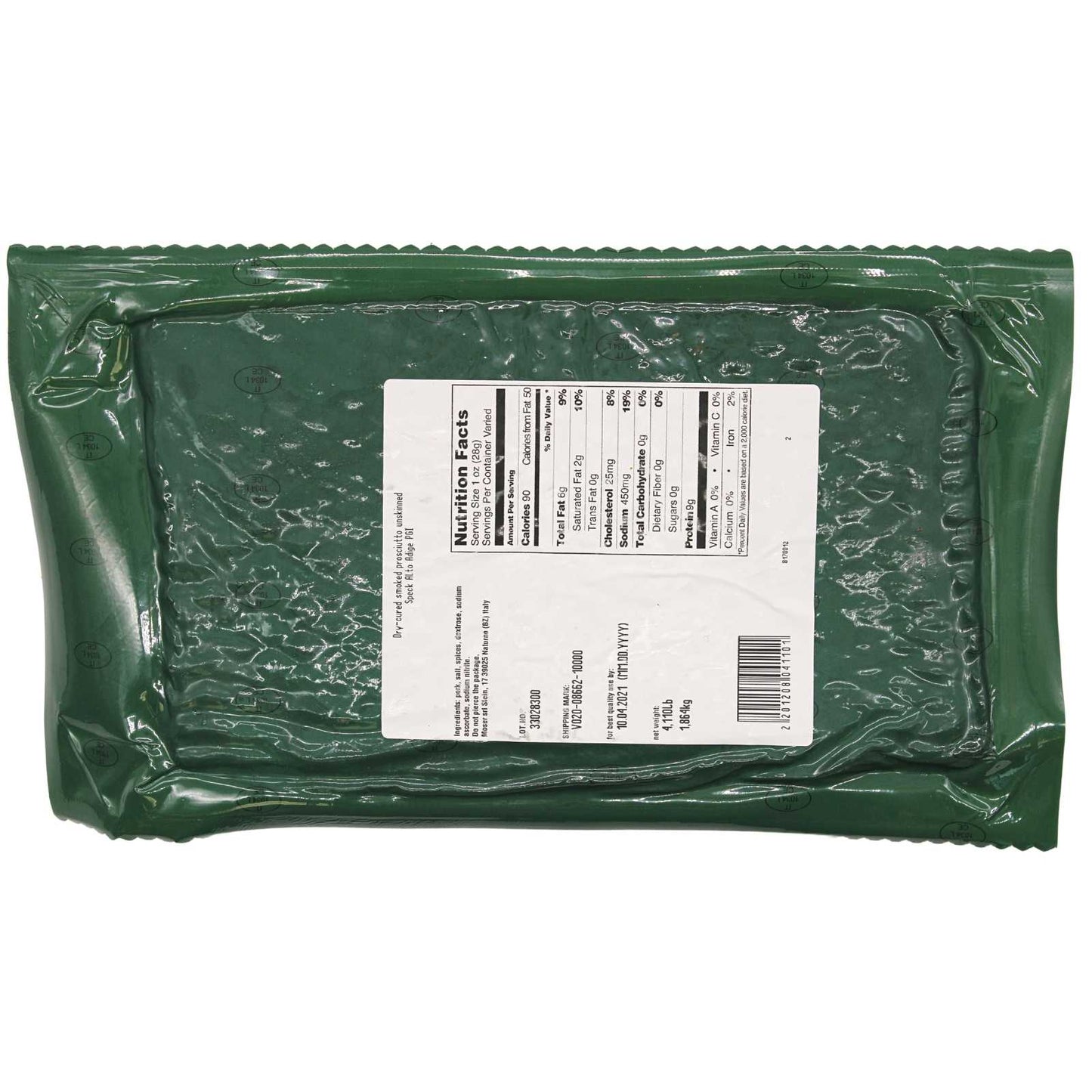 Speck, 6 lbs +/- (4lbs - 6lbs/piece) ,Seasoned and Smoked Italian Ham, Cured in the European Alps Mountains, Alto Adige IGP, Boneless and Ready to Slice, Best sliced paper thin with slicer, (Not Prosciutto), Weight approx. 6 lbs, by Moser Tirolinger brand