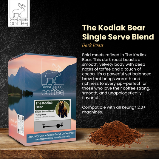 The Kodiak Bear - 12 Single Serve Coffee Pods Dark Roast Blend