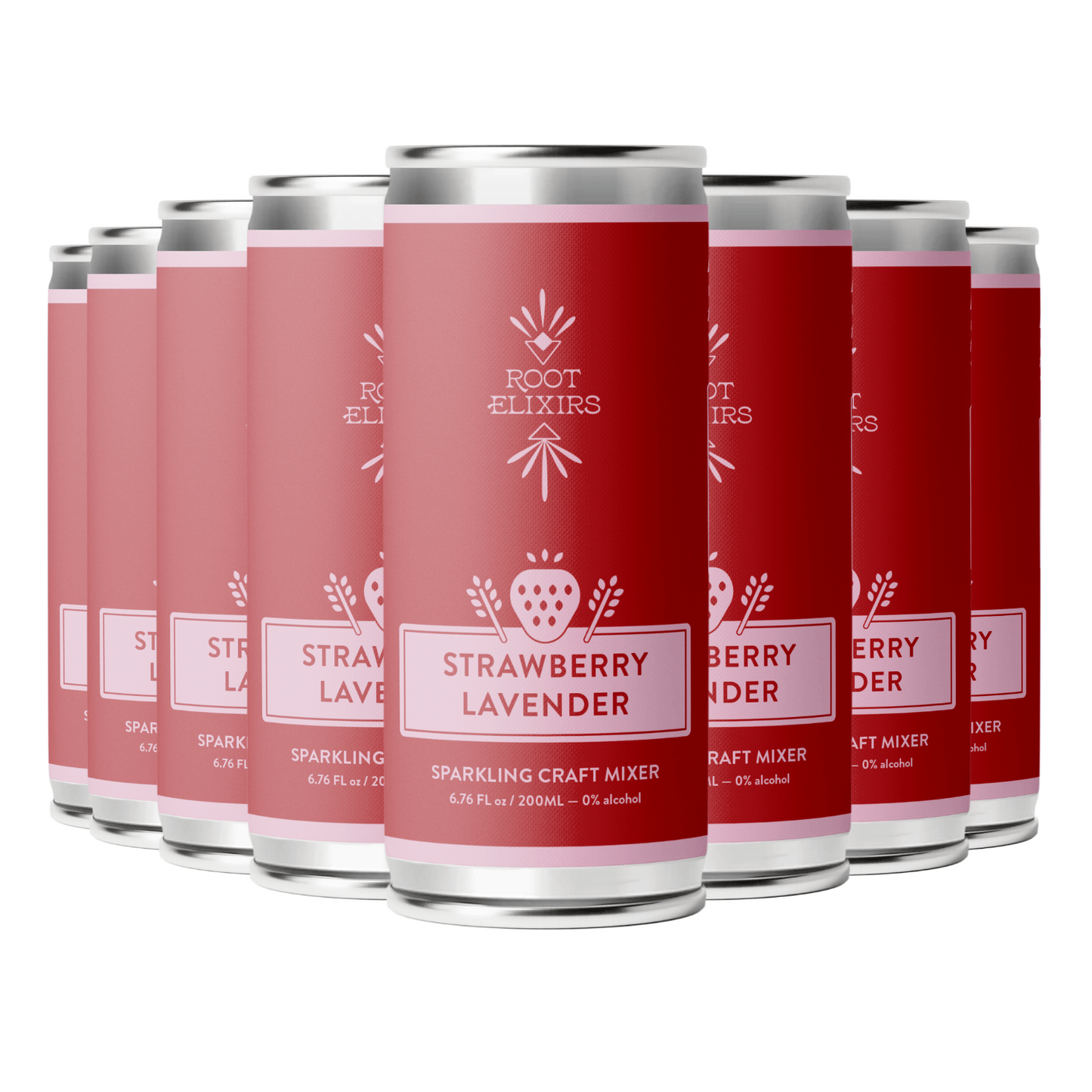 Root Elixirs Sparkling Strawberry Lavender Premium Cocktail Mixer- 8 Cans 7.5 oz