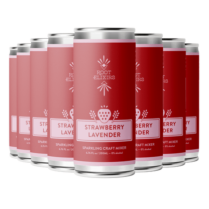 Root Elixirs Sparkling Strawberry Lavender Premium Cocktail Mixer- 8 Cans 7.5 oz