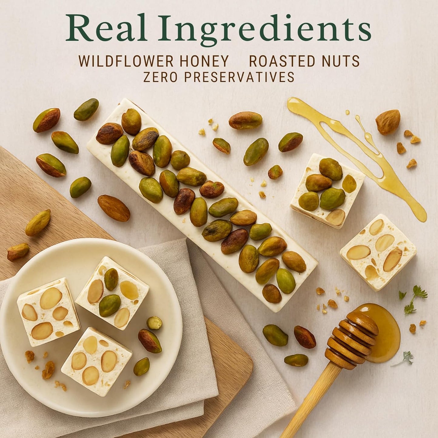 Andy Anand Chocolatier Gluten Free Roasted Pistachios Nougat Brittle – Luxuriously Creamy European Soft Nougat Candy Made with Wildflower Honey & Roasted Nuts (7 Oz)