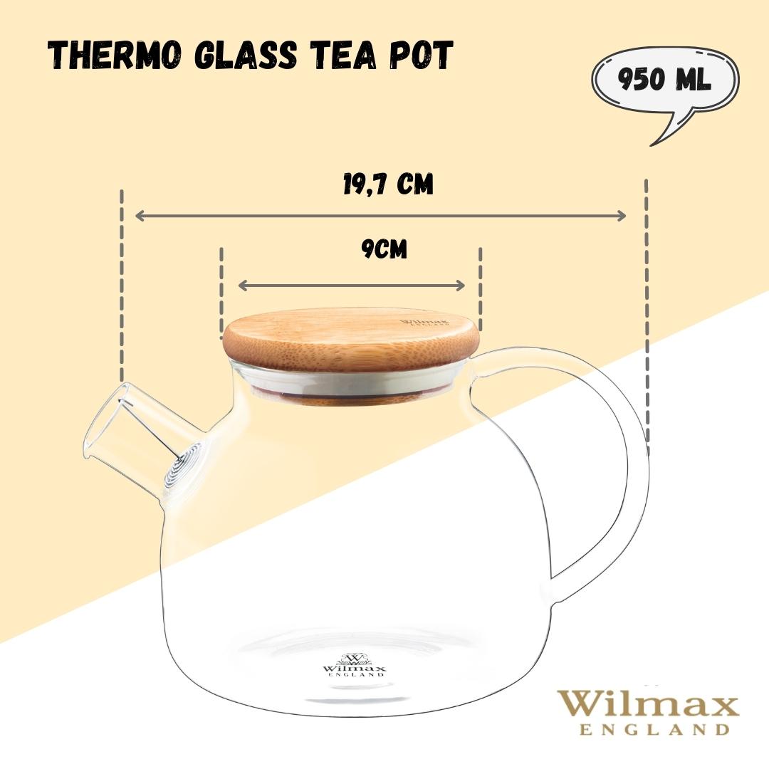 Wilmax Porcelain Thermo Glass Teapot 32 Fl Oz | High temperature and shock resistant
