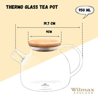 Wilmax Porcelain Thermo Glass Teapot 32 Fl Oz | High temperature and shock resistant