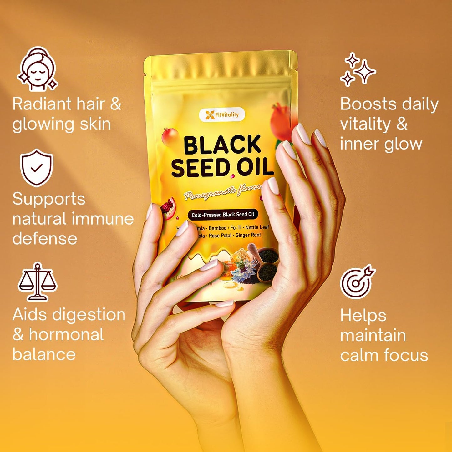 Black Seed Oil Gummies | Hair, Skin & Nail Nourishment | Pomegranate Flavor