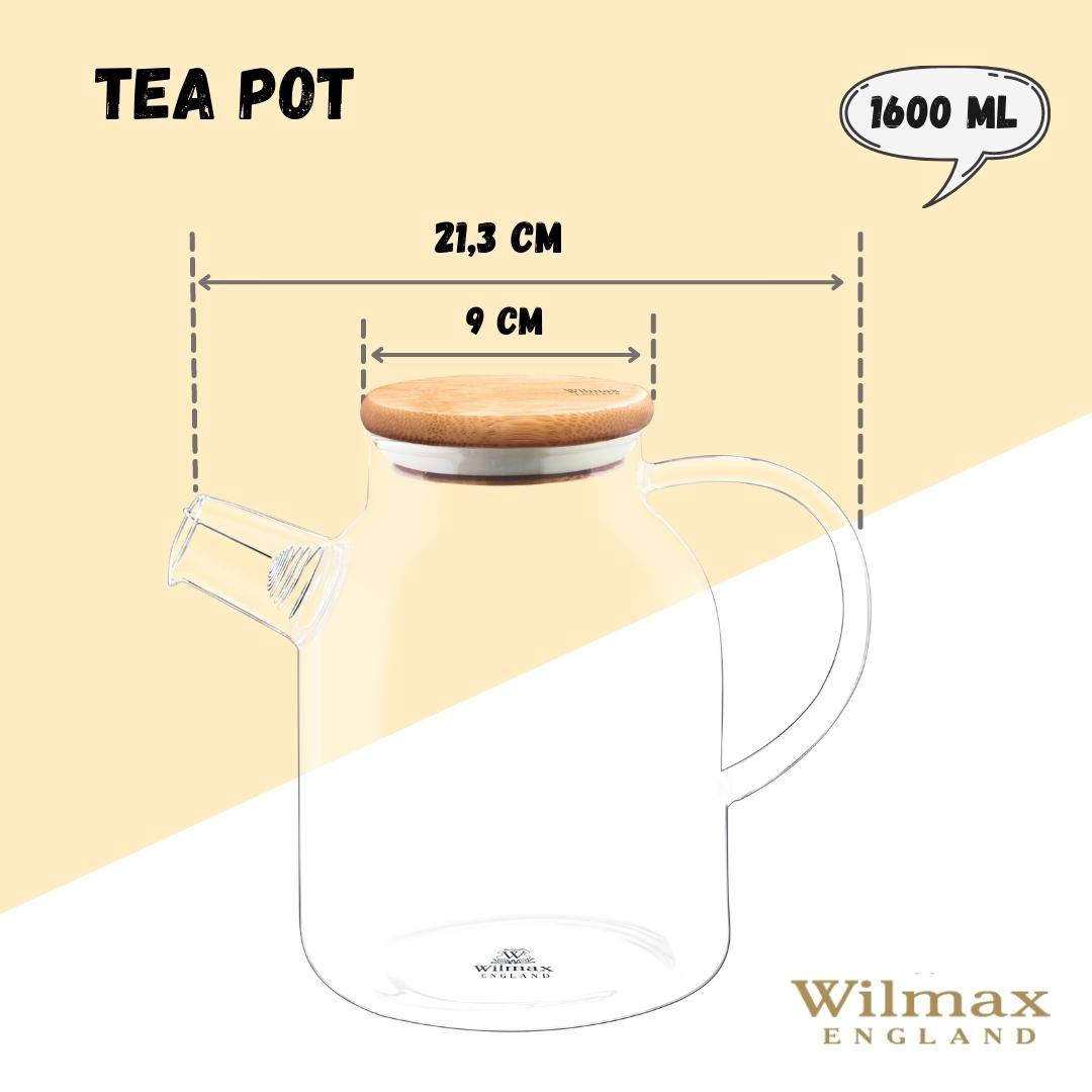 Wilmax Porcelain Thermo Glass Teapot 54 Fl Oz | High temperature and shock resistant