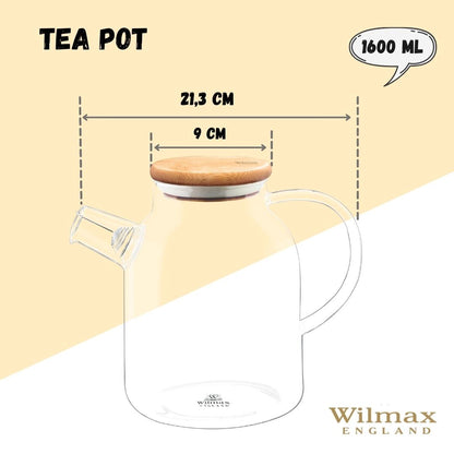Wilmax Porcelain Thermo Glass Teapot 54 Fl Oz | High temperature and shock resistant