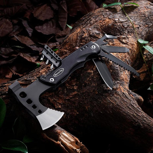 Rovertac Multi Tool Camping Axe Hatchet 11-In-1 Multitool Camping Gear Survival Tool with Axe Knife Hammer Saw Bottle Can Opener Screwdrivers Nylon Sheath Gifts for Men Perfect Camping Hiking Survival