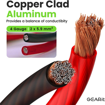 , 4 Gauge Wire, for Automotive Power/Ground, Battery Cable, Car Audio, RV, Amp, CCA Wire, Wire, Automotive Wire, Battery Cables, Amp Wiring Kit, (25 Feet Each- Black/Red Translucent)