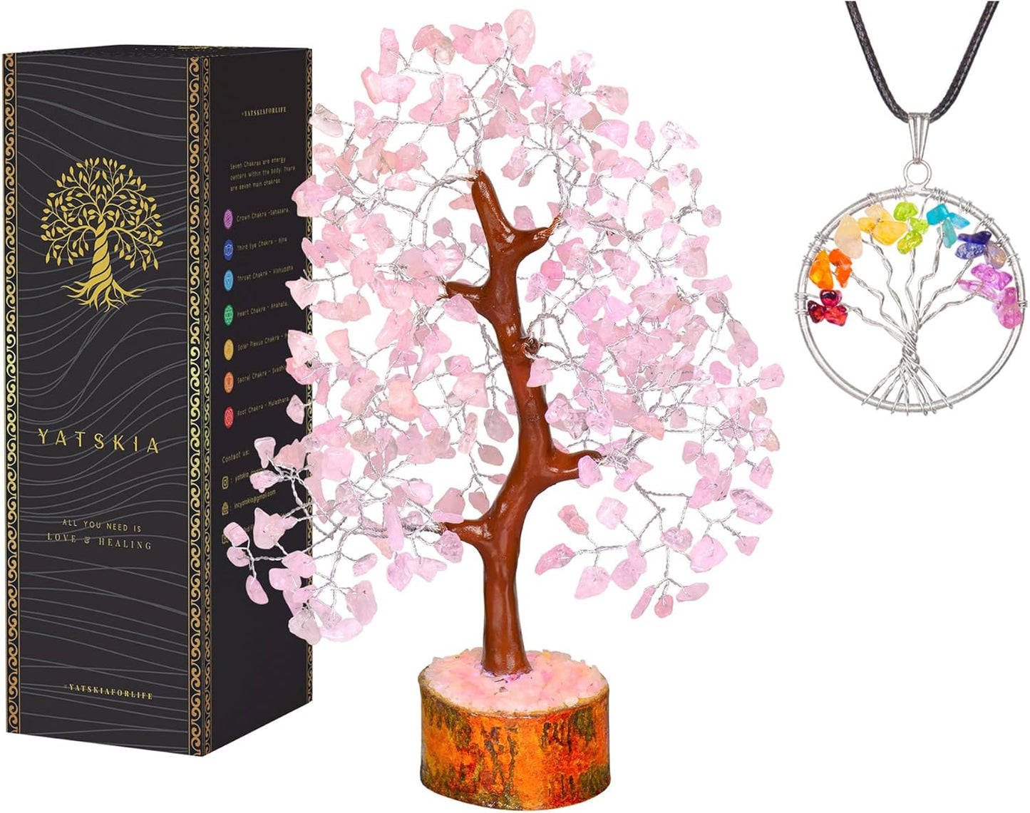 Rose Quartz Crystal Tree - Bonsai Tree of Life - Pink Room Decor - Desk Decorations for Women Office - Gemstones and Crystals - Stones and Crystals