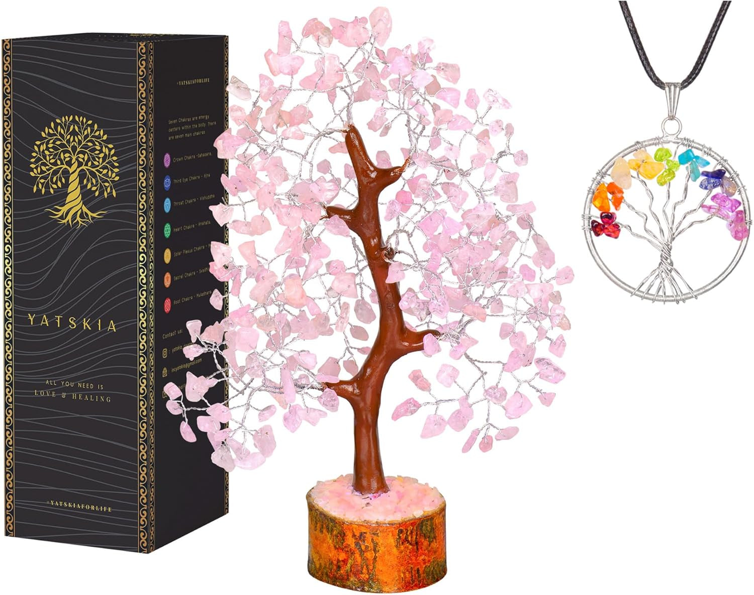 Rose Quartz Crystal Tree - Bonsai Tree of Life - Pink Room Decor - Desk Decorations for Women Office - Gemstones and Crystals - Stones and Crystals