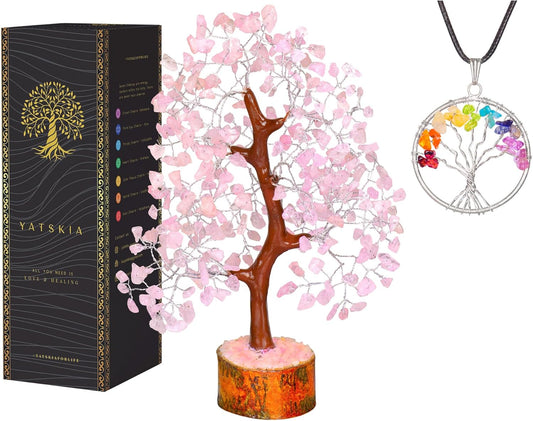 Rose Quartz Crystal Tree - Bonsai Tree of Life - Pink Room Decor - Desk Decorations for Women Office - Gemstones and Crystals - Stones and Crystals