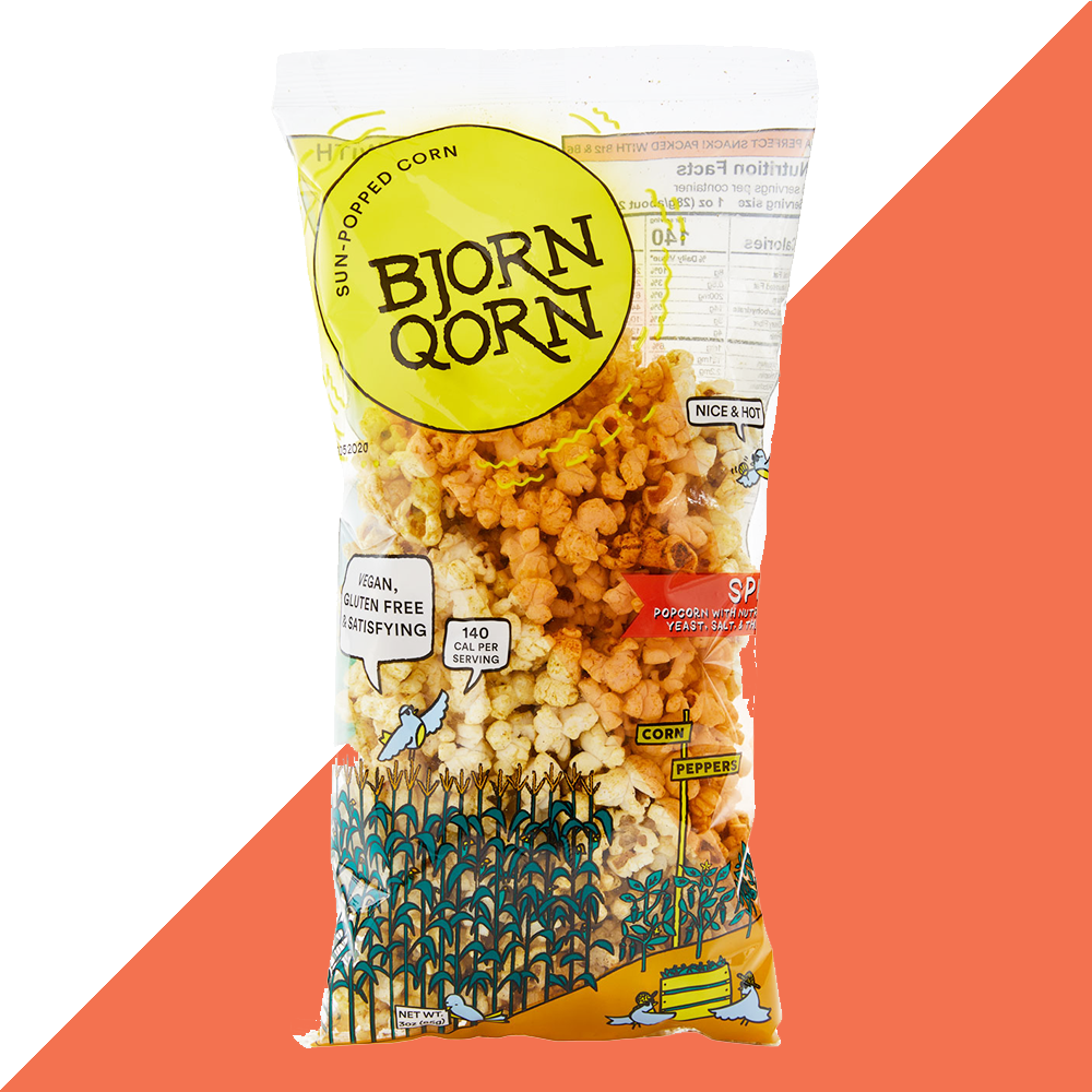 Bjorn Qorn Spicy Popcorn Bags - 12-Pack x 3oz Bags case