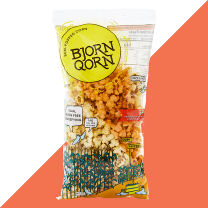 Bjorn Qorn Spicy Popcorn Bags - 12-Pack x 3oz Bags case