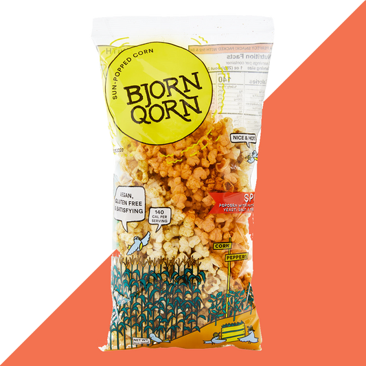Bjorn Qorn Spicy Popcorn Bags - 12-Pack x 3oz Bags case