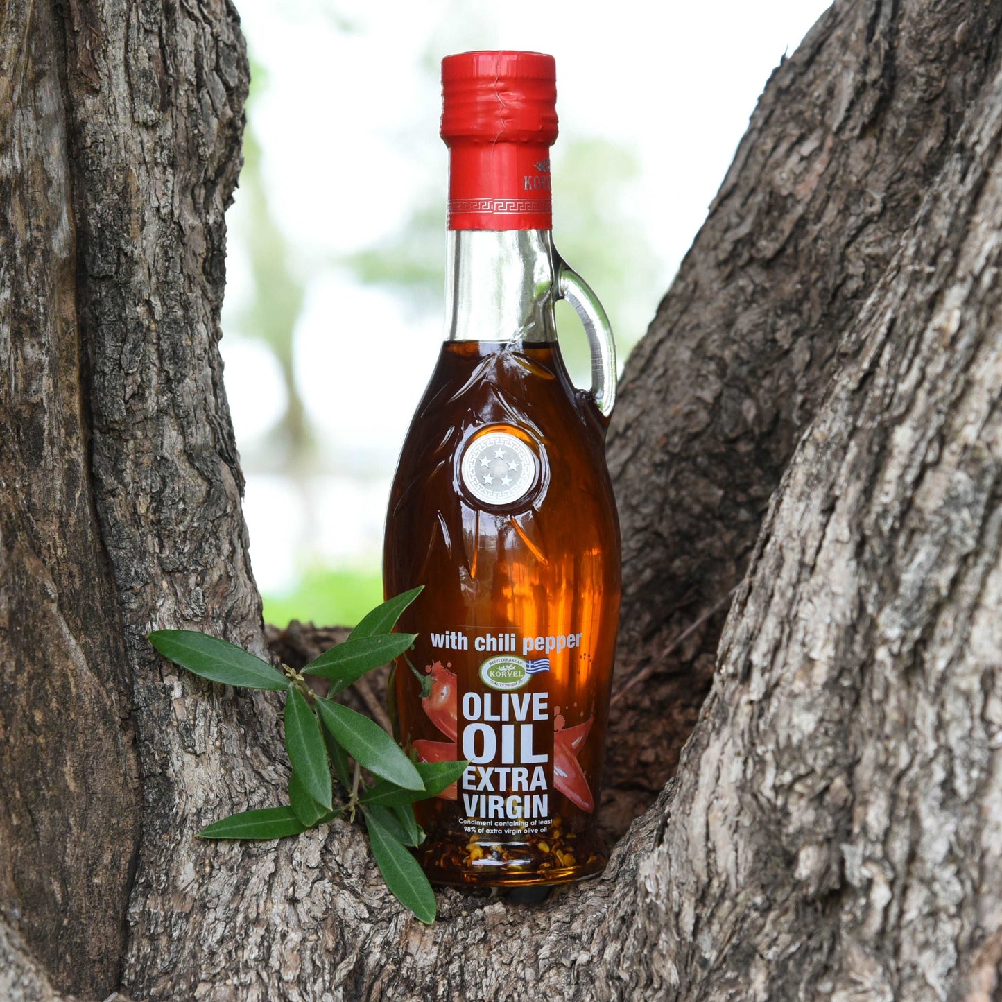 KORVEL Greek Extra Virgin Olive Oil with Chili Pepper, Amphora 8.45 fl oz (250ml) - 6 pack