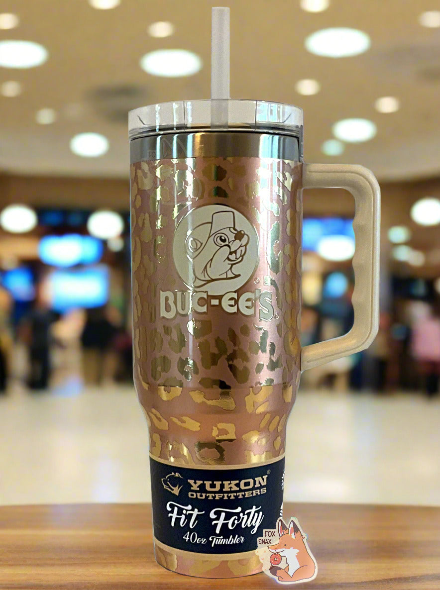 Buc-ee's Yukon Outfitters Gold Leopard Print 40oz Tumbler