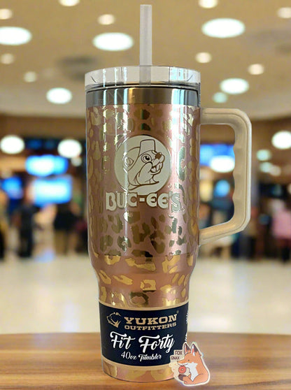 Buc-ee's Yukon Outfitters Gold Leopard Print 40oz Tumbler