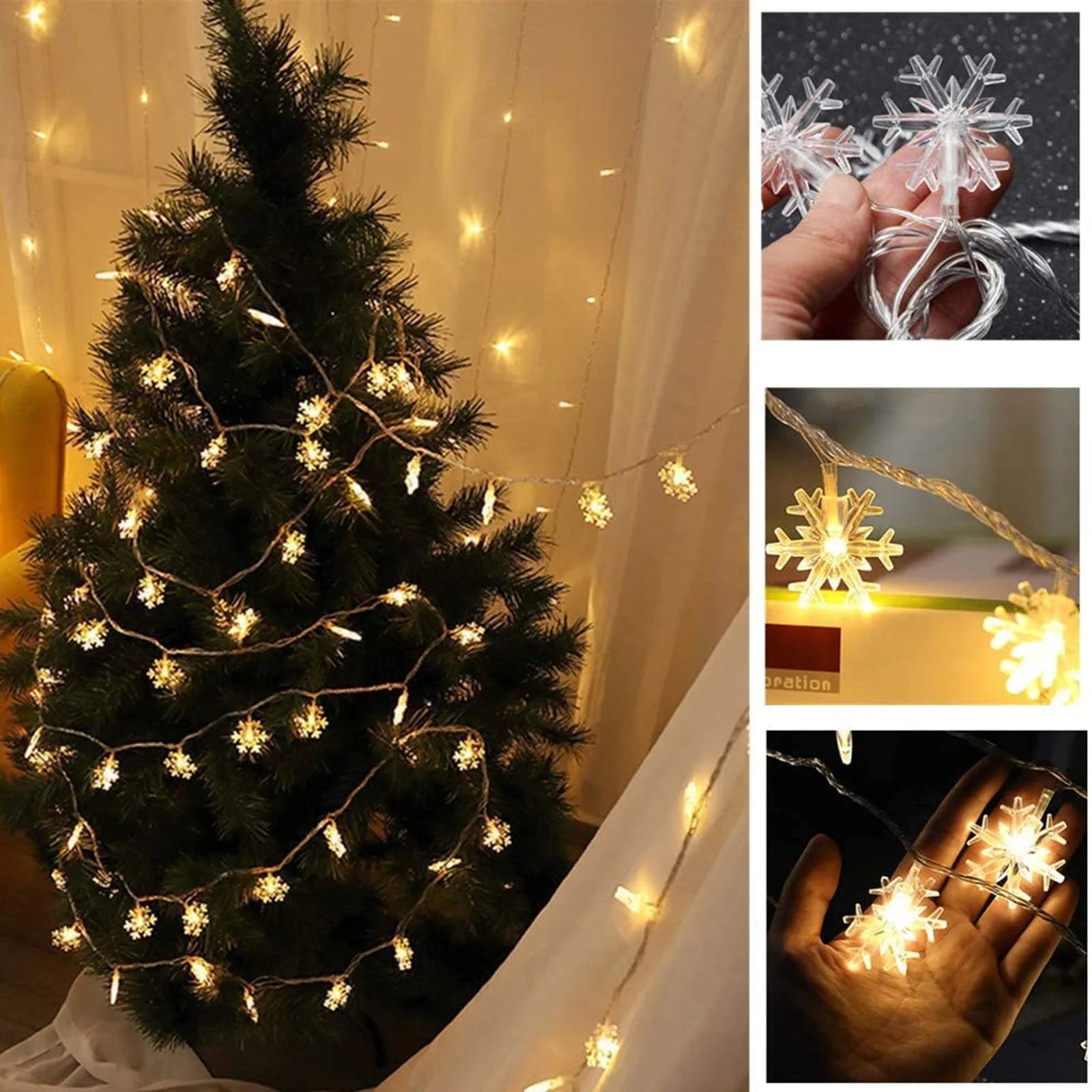 Christmas Lights, Snowflake String Lights Battery Operated Waterproof, LED Fairy Lights for Xmas Garden Patio Bedroom Party Decor Christmas Decorations, 5 Pack