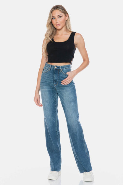 Judy Blue Full Size Tummy Control Cut Raw Hem Straight Women Jeans