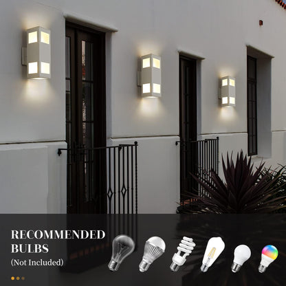 Porch Lights Outdoor Modern - IP64 Waterproof Aluminum and Tempered Glass Cover, 13" Rectangular Up/Down Wall Sconce for Porch, Garage & Patio, Exterior Lighting, White, 2 Pack