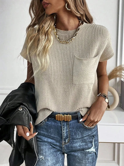 Casual Round Neck Short Sleeve Sweater