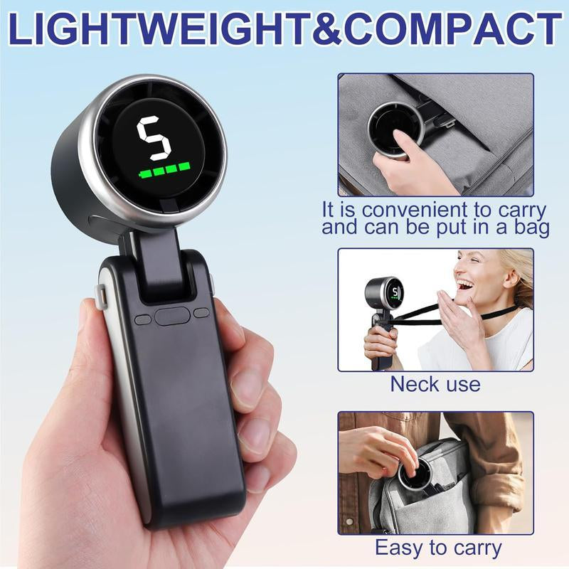 Portable Handheld Turbo Fan, 5 Gear Wind,4000Mah Battery Operated, up to 10 Working Hours, 3 in 1 Hand Fan Rechargeable with Air Turbo Tech Cooling Fan for Outdoor Activities, Travel