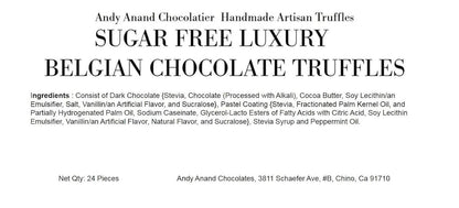Andy Anand Sugar Free Belgian Chocolate Truffles – 24 Pc Assorted Flavors (Espresso, Hazelnut, Strawberry, Coconut, Cherry & Orange), 60% Chocolate (Cocoa Butter), Gluten-Free Chocolate Gift Box
