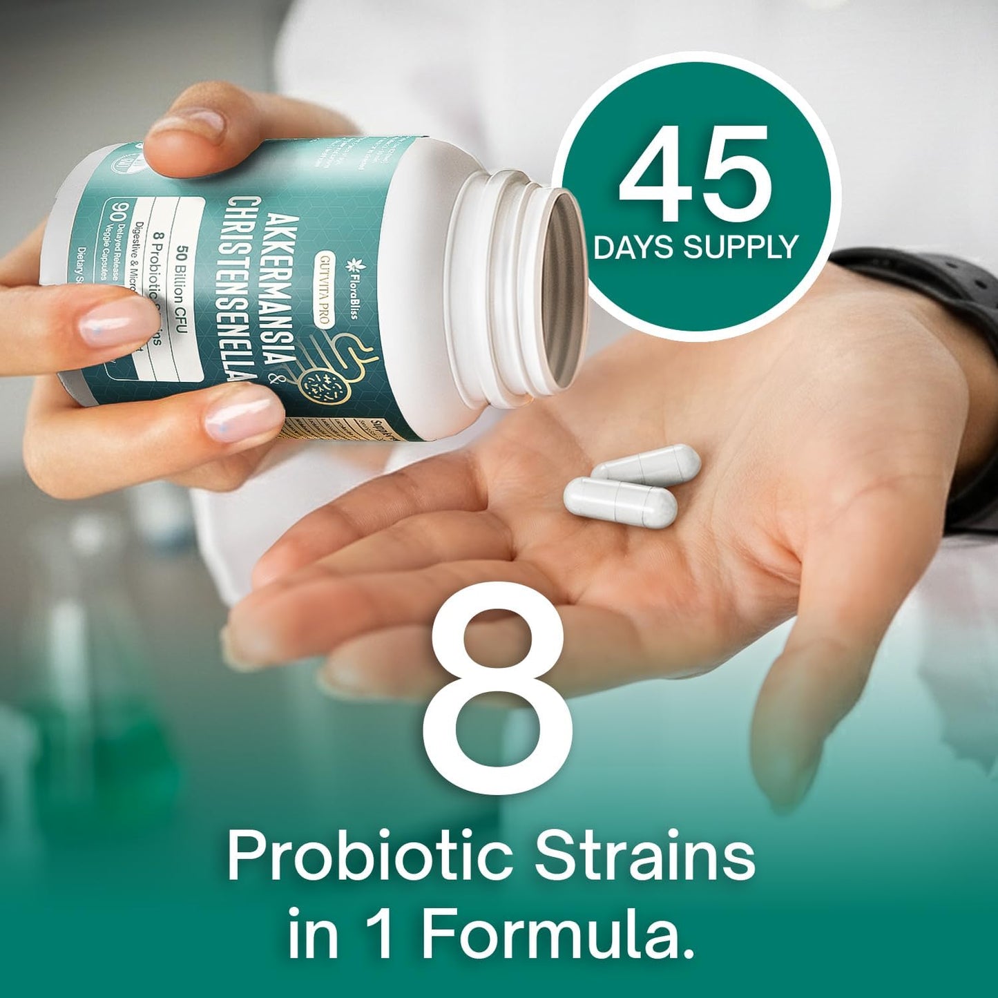 Christensenella Minuta and Akkermansia, Bifidobacterium longum, 8 Probiotic Strains, 50 Billion CFU with Cranberry Extract, Gut Health & Immune Support