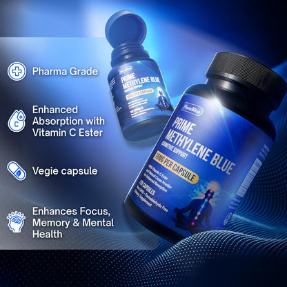 Methylene Blue Capsules - Natural Cacao and Vitamin C Ester for Added Support, Cognitive Supplement
