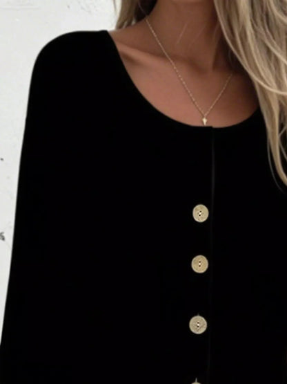 Button-Front 3/4 Sleeve Plus Size Casual Top